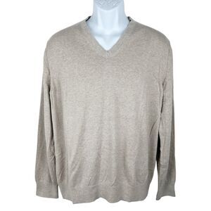 Banana Republic Luxury Blend Sweater Men Extra Large Tan Silk Cashmere V-Neck